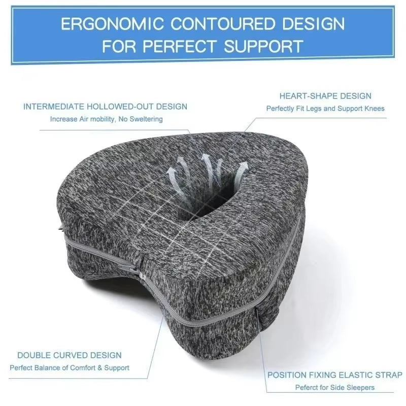 Memory Cotton Leg Pillow Hollow Heart Pregnancy Side Sleeper Sciatica Orthopedic Sciatica Back Hip Relief Pillow for Bed, Sofa