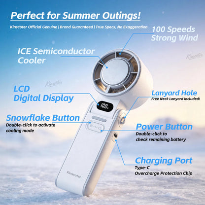 Outdoor Foldable Portable Handheld Fan Mini Cooling Rechargeable 3600Mah 100-Level Free Control High Speed Turbo Fan
