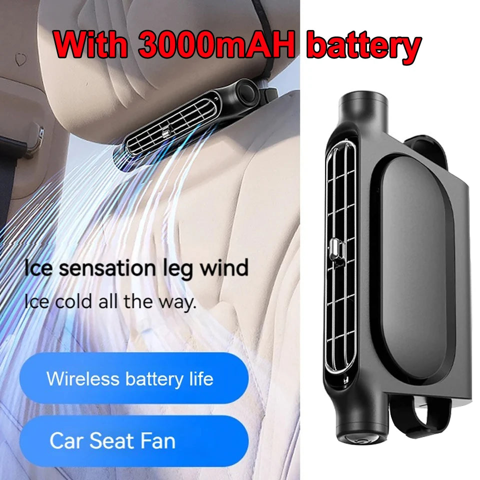 Car Seat Fan Front Rear Seat Headrest Cooling Air Fan Large 3000Mah Battery Refrigeration 3 Speed Independent Switch Car Interio