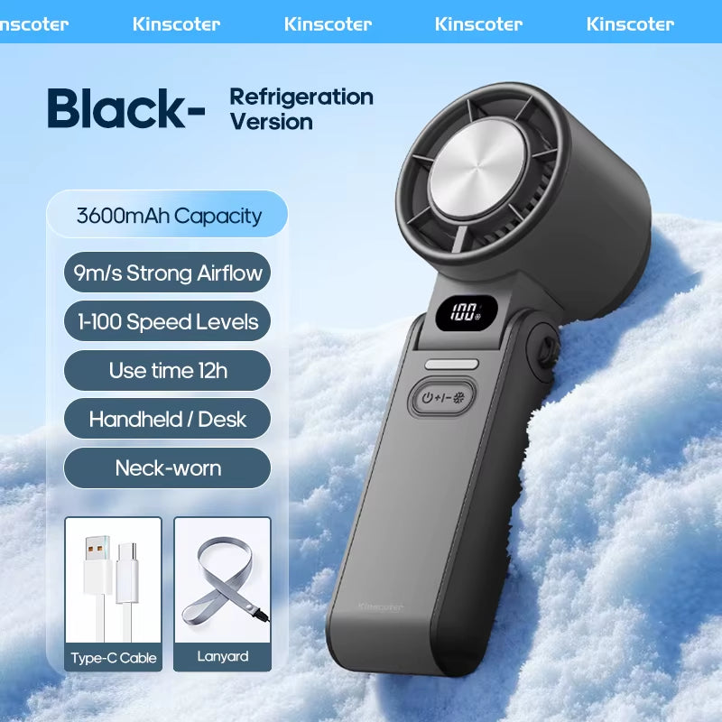 Outdoor Foldable Portable Handheld Fan Mini Cooling Rechargeable 3600Mah 100-Level Free Control High Speed Turbo Fan